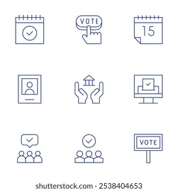 Definição de ícones de democracia. Thin Line style, editable stroke. dia internacional da democracia, votação on-line, voto, política, calendário, candidatos, democracia.