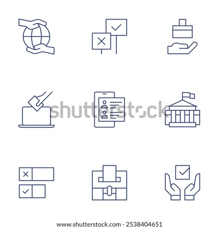 Democracy icons set. Thin Line style, editable stroke. democracy, vote, government, online voting, poll, white house, voting, election.