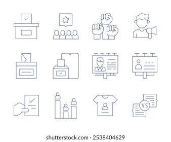 Ícones de democracia. Ativismo, campanha, debate, grupo, votação online, votação, votação, movimento, político, camiseta, voto.