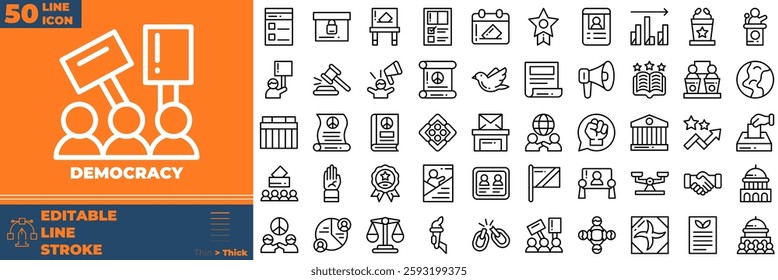 Democracy Line Editable Icons set. Vector illustration in modern thin line style of democracy icons: mayor, election, democracy, etc