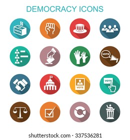 democracy long shadow icons, flat vector symbols
