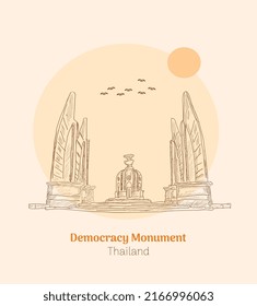 Democracy monument thailand hand drawing vector illustration