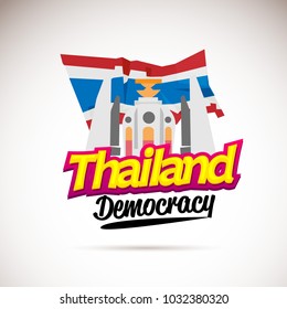 Democracy Monument of Thailand with Thai Flag in behind - vector illustration