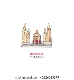The Democracy Monument Thailand, vector image, freehand  drawn style on white background