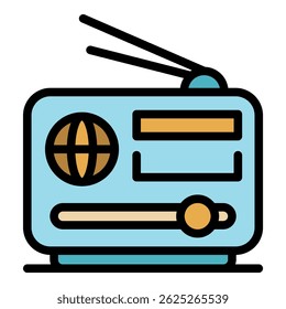 Democracy on radio icon. Outline democracy on radio vector icon color flat isolated