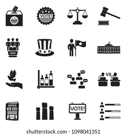 Democracy And Politics Icons. Black Flat Design. Vector Illustration. 