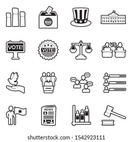 Democracy And Politics Icons. Line With Fill Design. Vector Illustration.