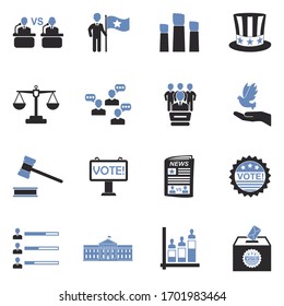 Democracy And Politics Icons. Two Tone Flat Design. Vector Illustration.