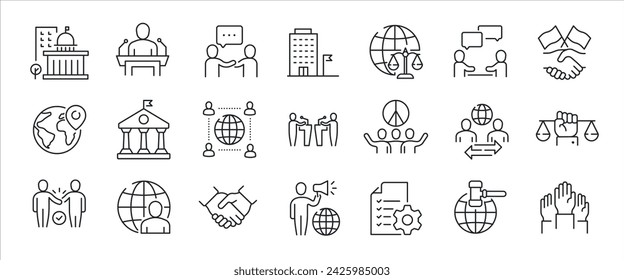 Democracy simple minimal thin line icons. Related election,campaign, polling, political. Vector illustration. 