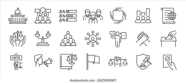 Democracy simple minimal thin line icons. Related election,campaign, polling, political. Vector illustration. 