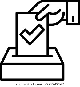 Democracy thin line icon: hand puts ballot with tick in box. Modern vector illustration of election.