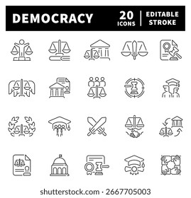 Iconos del vector de la democracia en estilo de línea. Conjunto de iconos de democracia