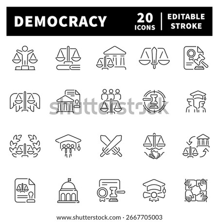 Democracy vector icons in line style. Democracy icons set