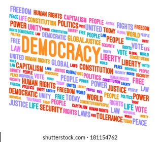 Democracy Word Cloud 3D Concept Vector Illustration