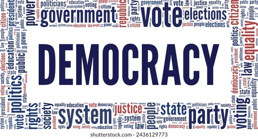 Democracy word cloud conceptual design isolated on white background.