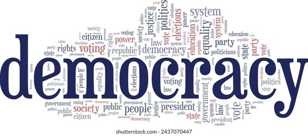 Democracy word cloud conceptual design isolated on white background.