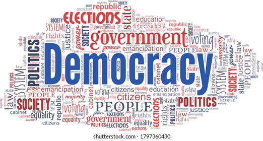 Democracy word cloud isolated on a white background. 