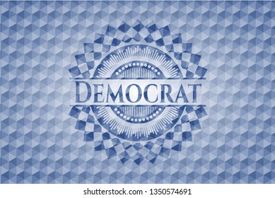 Democrat blue hexagon badge.