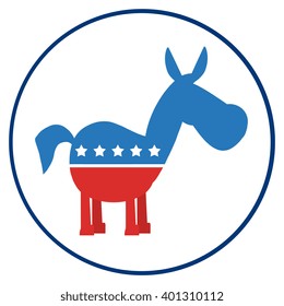Democrat Donkey Cartoon Character Circle Label. Vector Illustration Flat Design Style Isolated On White