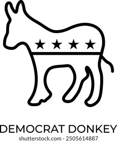 Vector de ícono de línea de burro demócrata. Símbolo político del Partido Demócrata de Estados Unidos. Concepto de voto electoral en Estados Unidos. EPS 10