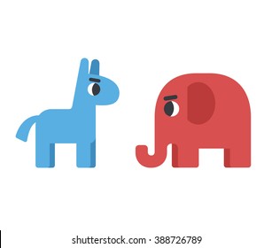 El burro demócrata y el elefante republicano. Ilustración de las elecciones políticas. Burro azul para los demócratas y elefante rojo para los republicanos. elefante conservador y burro liberal.