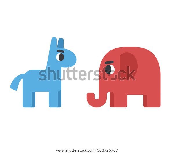 民主党のロバと共和党の象 政治選挙のイラスト 民主党の青いロバと共和党の赤い象 保守的な象とリベラルなロバ のベクター画像素材 ロイヤリティフリー