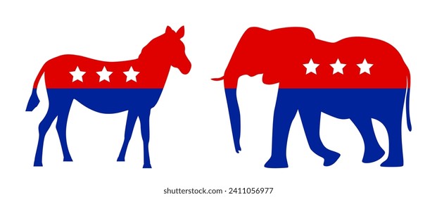 El burro demócrata y el elefante republicano usa debate y símbolo electoral vector