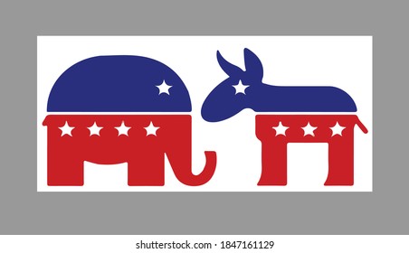 Democrat Donkey and Republican Elephant vector illustration.