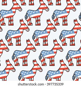 Democrat Donkey seamless pattern. Animal texture. Symbol of political party in US. illustration for elections in America. Background for election and debate USA