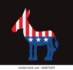 Democrat Donkey and US flag. Political Party America