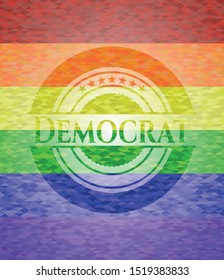 Democrat emblem on mosaic background with the colors of the LGBT flag
