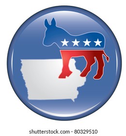 Democrat Iowa Button Is An Illustration Of A United States Election Campaign Button Promoting The Right And Will To Vote Democrat In Iowa.