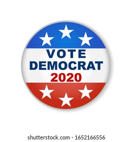 Democrat USA election 2020 design. 2020 United States of America presidential election button design. Patriotic stars and stripes theme.