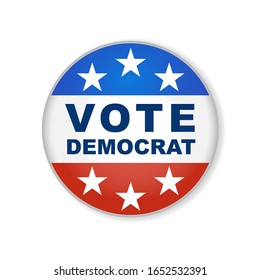 Democrat USA election 2020 design. 2020 United States of America presidential election button design. Patriotic stars and stripes theme.