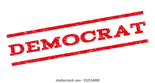 Democrat watermark stamp. Text caption between parallel lines with grunge design style. Rubber seal stamp with scratched texture. Vector red color ink imprint on a white background.