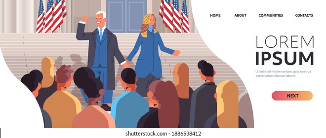 democrat winner of United States presidential election man president standing with first lady USA inauguration day concept horizontal copy space vector illustration