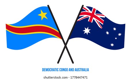 Democratic Congo and Australia Flags Crossed & Waving Flat Style. Official Proportion. Correct Colors.