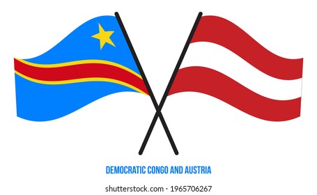 Democratic Congo and Austria Flags Crossed And Waving Flat Style. Official Proportion. Correct Colors.