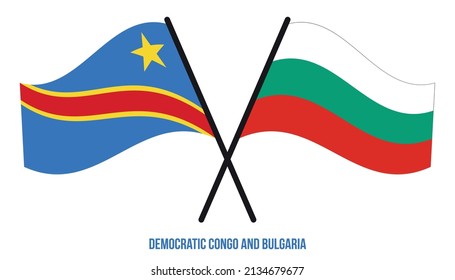 Democratic Congo and Bulgaria Flags Crossed  Waving Flat Style. Official Proportion. Correct Colors.