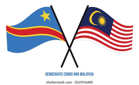 Die Flaggen des Demokratischen Kongo und Malaysias überquerten den Flachstil. Offizieller Anteil. Korrigieren Sie Farben.