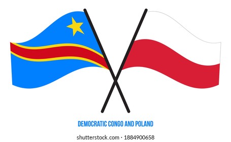 Demokratischer Kongo und Polen Flaggen überquert und schweben Flat Style. Offizieller Anteil. Korrigieren Sie Farben.