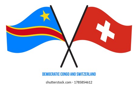 Democratic Congo and Switzerland Flags Crossed & Waving Flat Style. Official Proportion. Correct Colors.