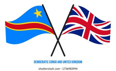 Democratic Congo and United Kingdom Flags Crossed Flat Style. Official Proportion. Correct Colors.