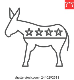 Democratic donkey line icon, election and politician, democratic donkey vector icon, vector graphics, editable stroke outline sign, eps 10.