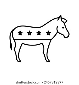 Democratic donkey, line icon. Silhouette of donkey with stars on his body. Simple pictogram, linear illustration, editable strokes