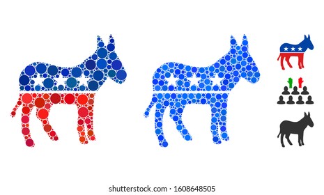 Democratic donkey mosaic of small circles in various sizes and color hues, based on democratic donkey icon. Vector random circles are combined into blue mosaic.