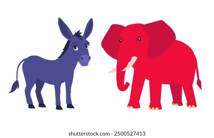 Democratic Donkey republican Elephant cartoon. Vector 