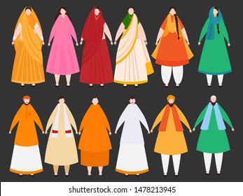 Democratic India, Young people of different religion showing Unity in Diversity on black background.