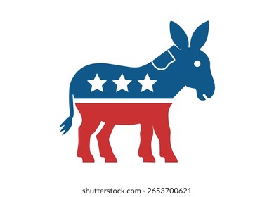 The Democratic Party Donkey Emblem is a symbolic representation of the U.S. Democratic Party, featuring a red, white, and blue donkey with three stars. It reflects the party's values of equality, prog
