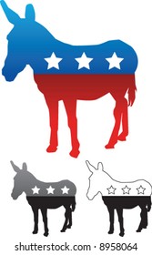 Democratic Party Donkey - Vector illustration with grayscale and black and white versions included.